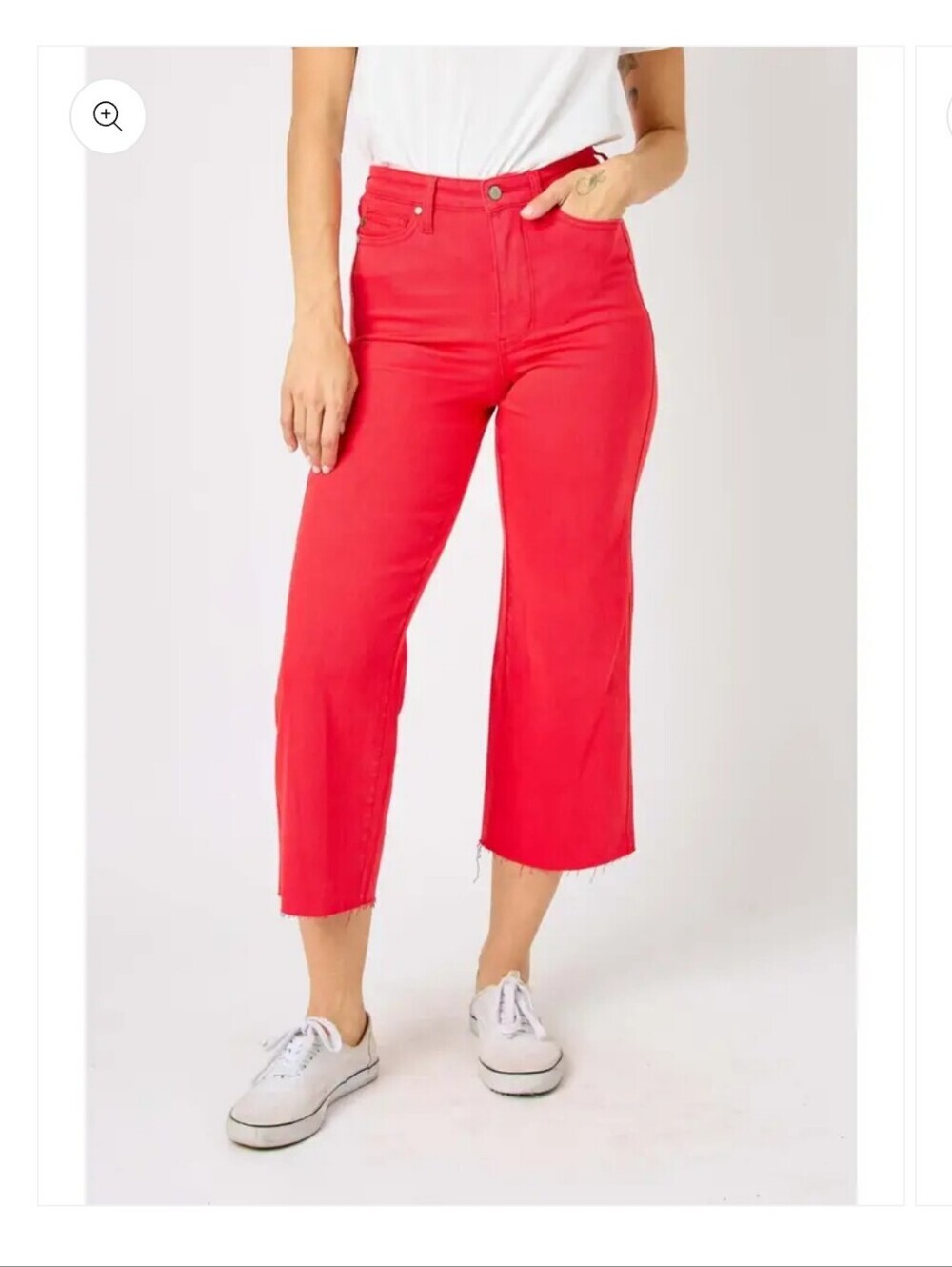 Judy Blue Red Garment Dyed Tummy Control Crop Wide Leg Jeans Sz 11/30